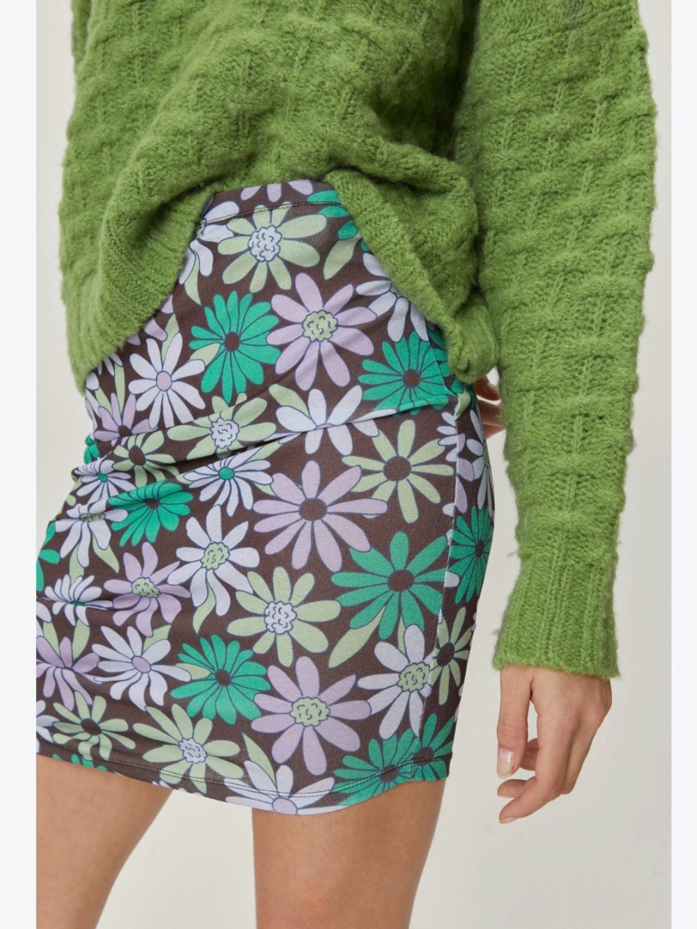 Nasty Gal Floral Ruched Side Mesh Mini Skirt